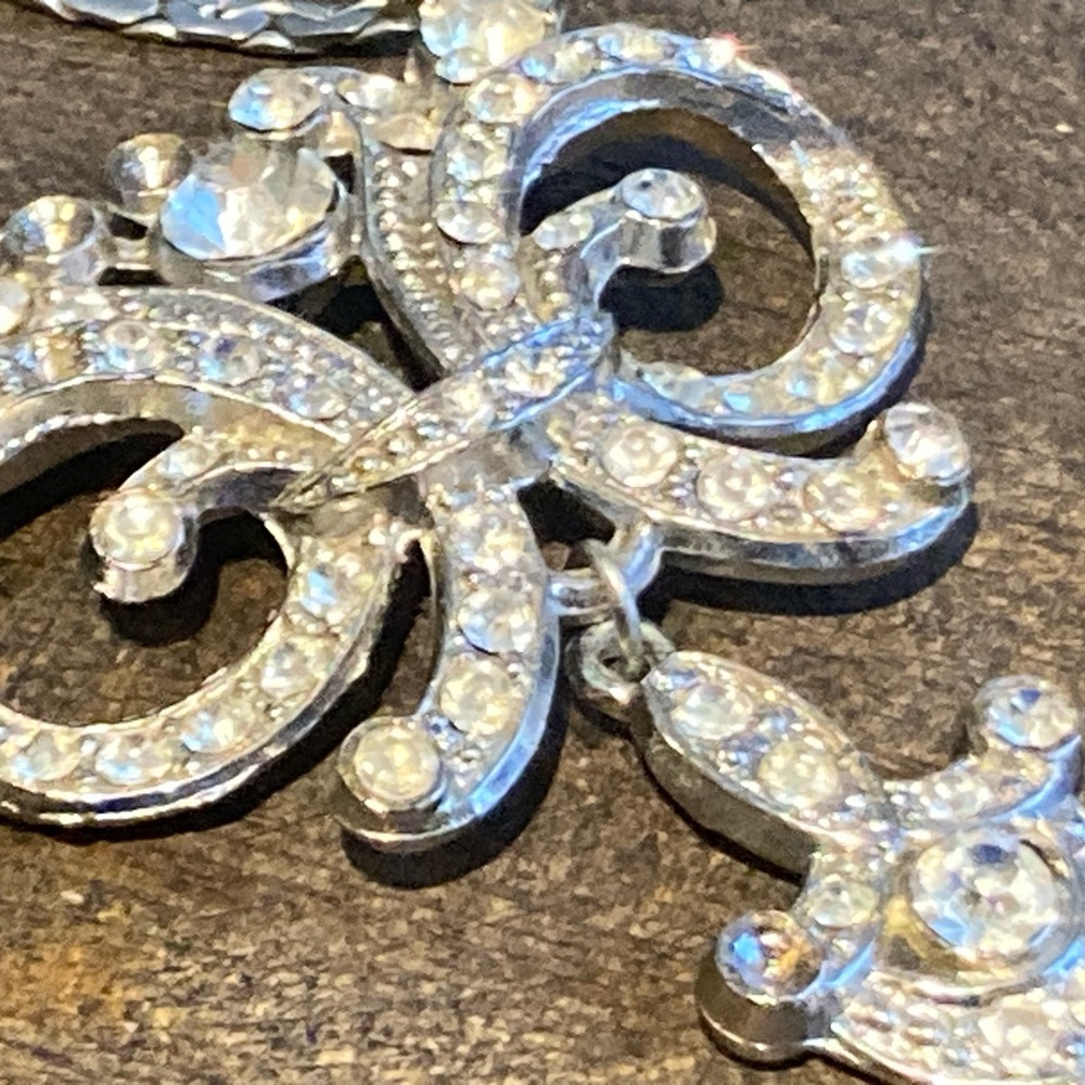 💋 Vintage Art Deco 15” Sterling 8 Necklace Bow Gemstone Rhinestone Pendant 💎 - Picture 8 of 13
